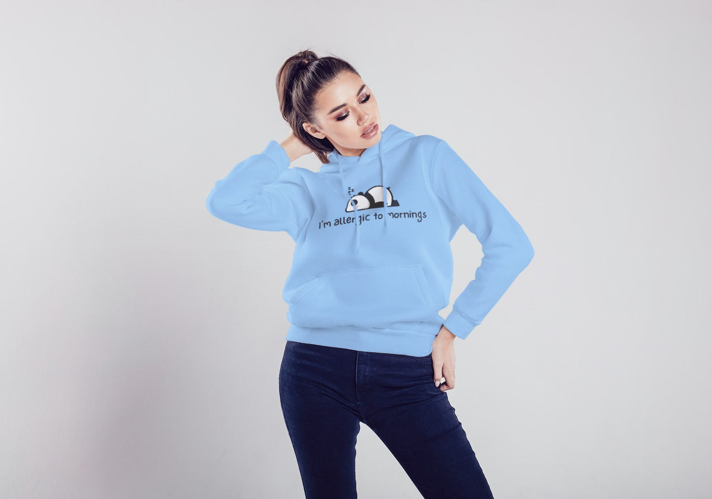 I'm Allergic to Mornings Baby Blue Hooded Sweatshirt for Women