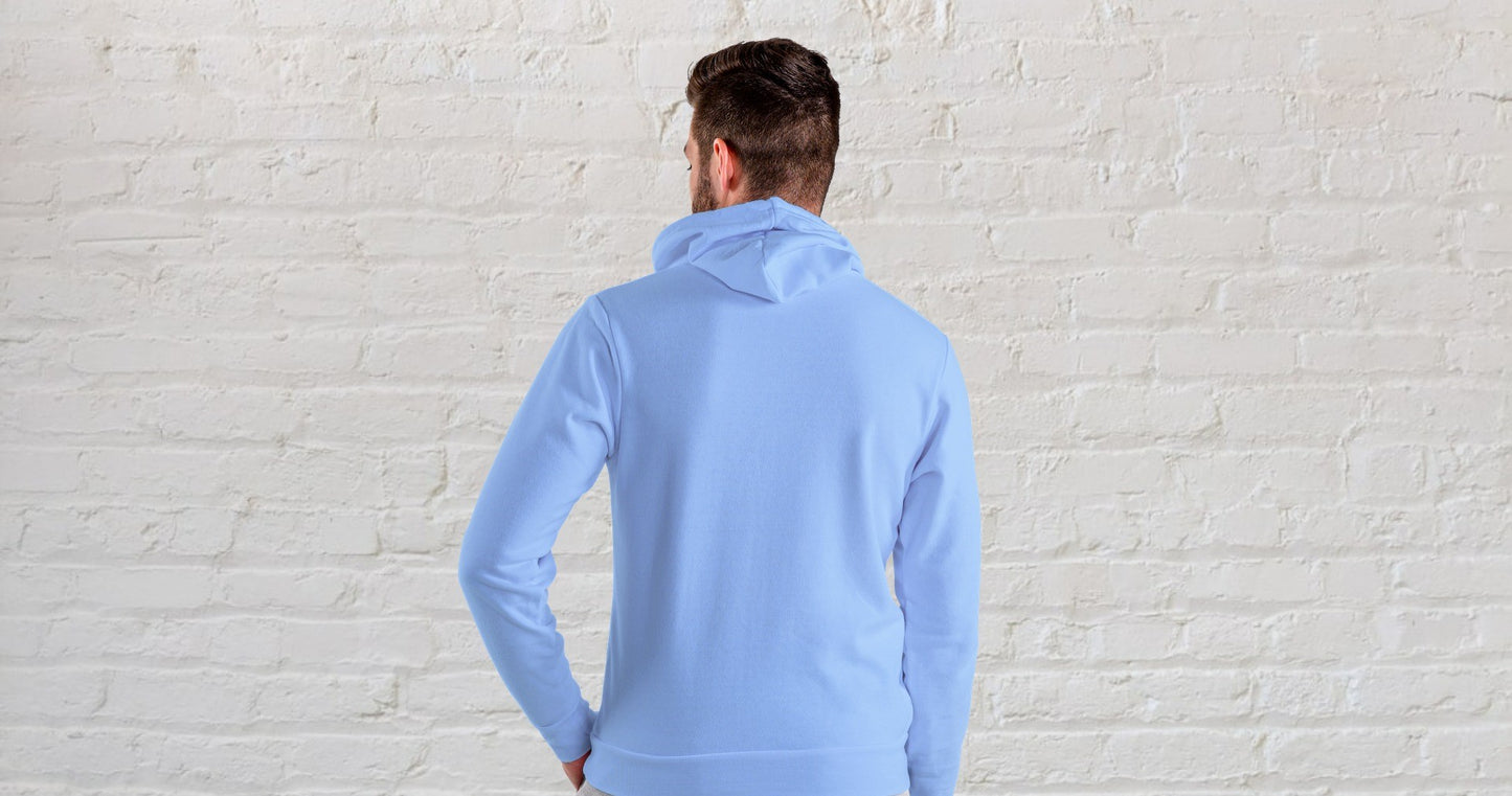 Baby Blue Solid Hooded Sweatshirt for Men