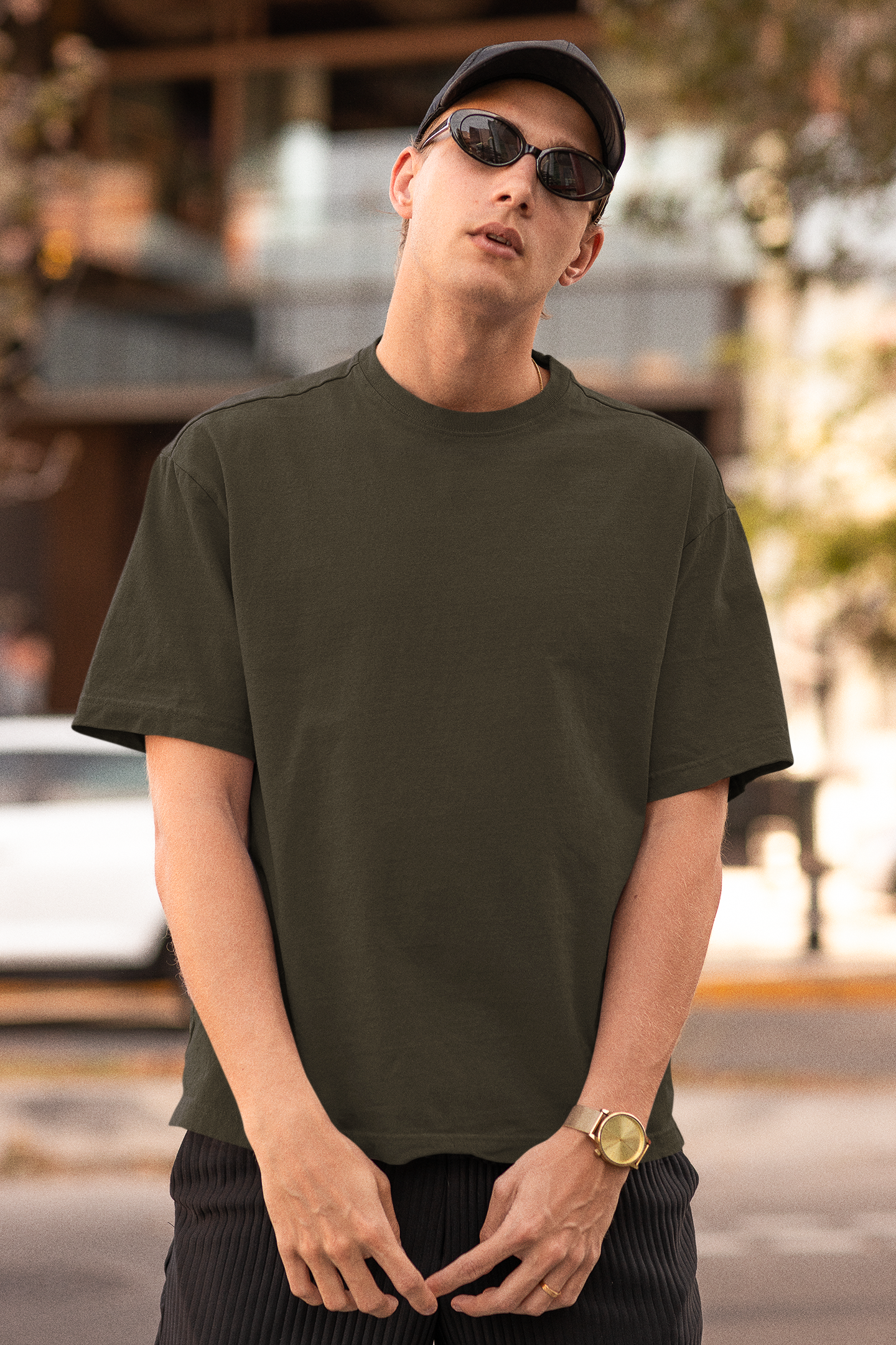 Dark Olive Green Oversized Fit Unisex T-Shirt - Main Image