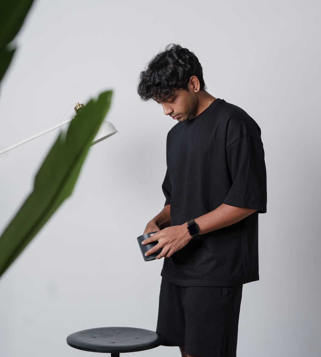 Black Terry Oversized T-shirt and Shorts Co-ord Set