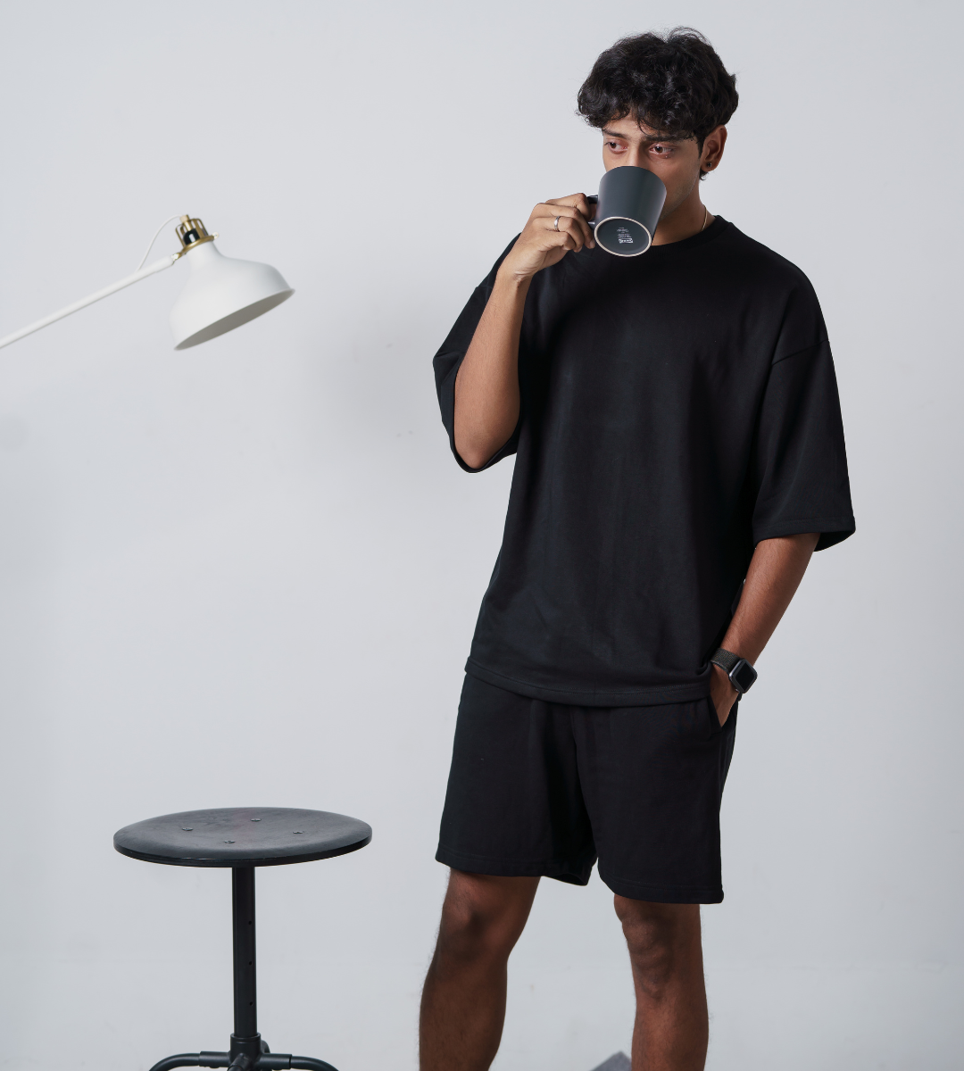 Black Terry Oversized T-shirt and Shorts Co-ord Set