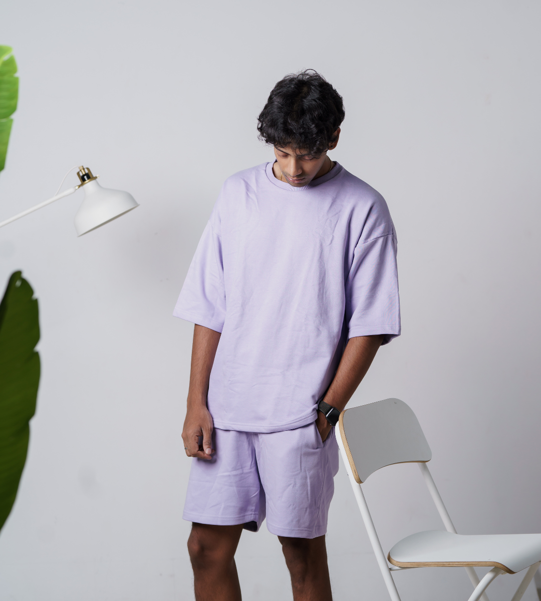 Lavender Terry Oversized T-shirt and Shorts Co-ord Set