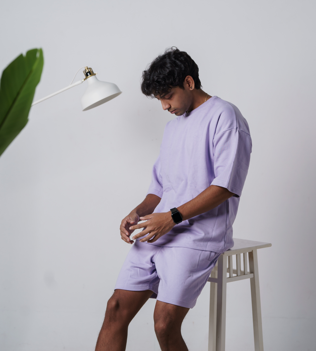 Lavender Terry Oversized T-shirt and Shorts Co-ord Set