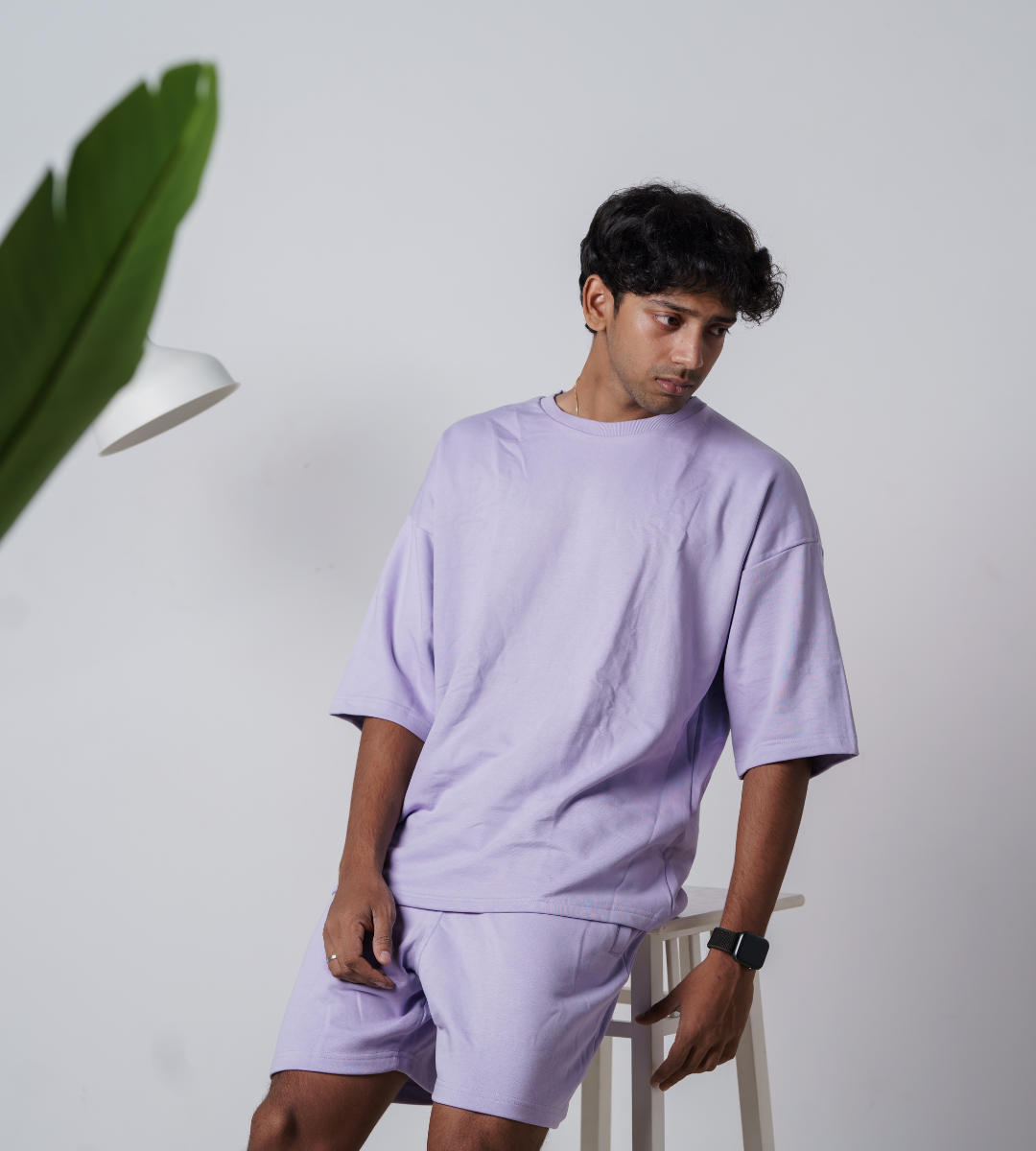 Lavender Terry Oversized T-shirt and Shorts Co-ord Set