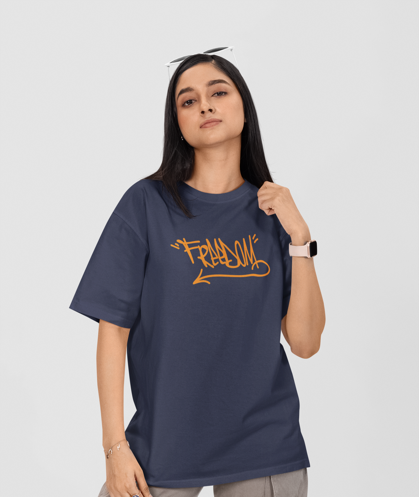 Freedom Navy Blue Oversized Fit Unisex T-Shirt