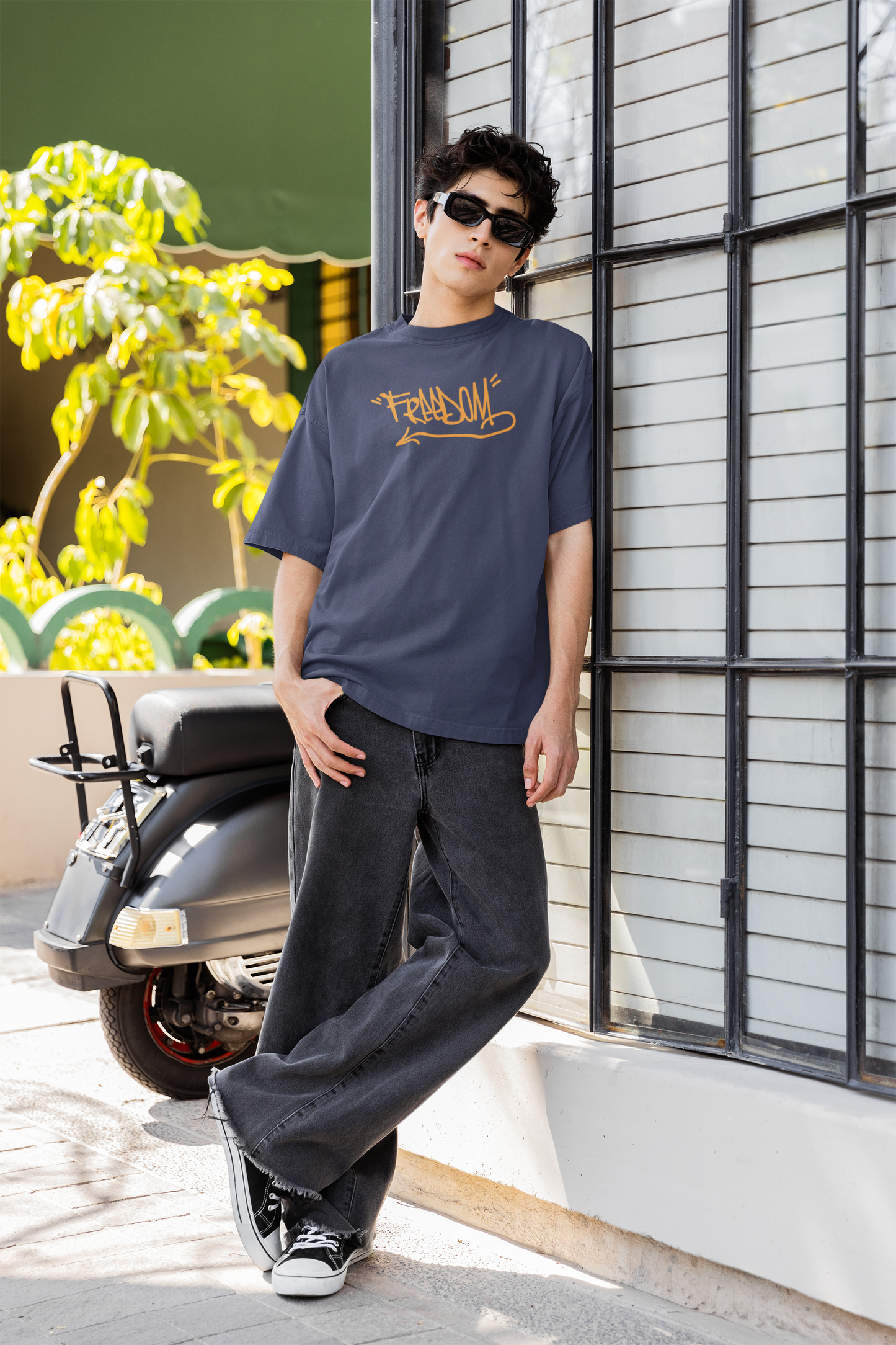 Freedom Navy Blue Oversized Fit Unisex T-Shirt