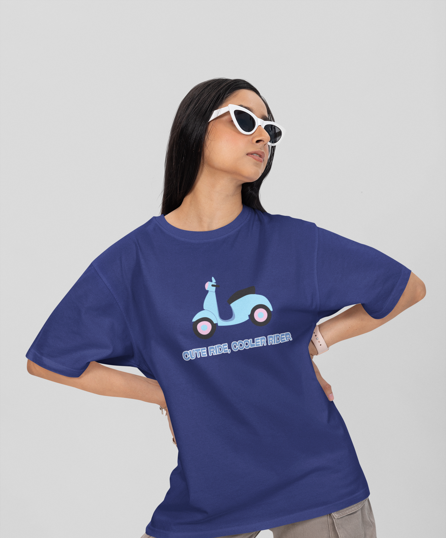 Cute Ride, Cooler Rider Royal Blue Oversized Fit Unisex T-Shirt