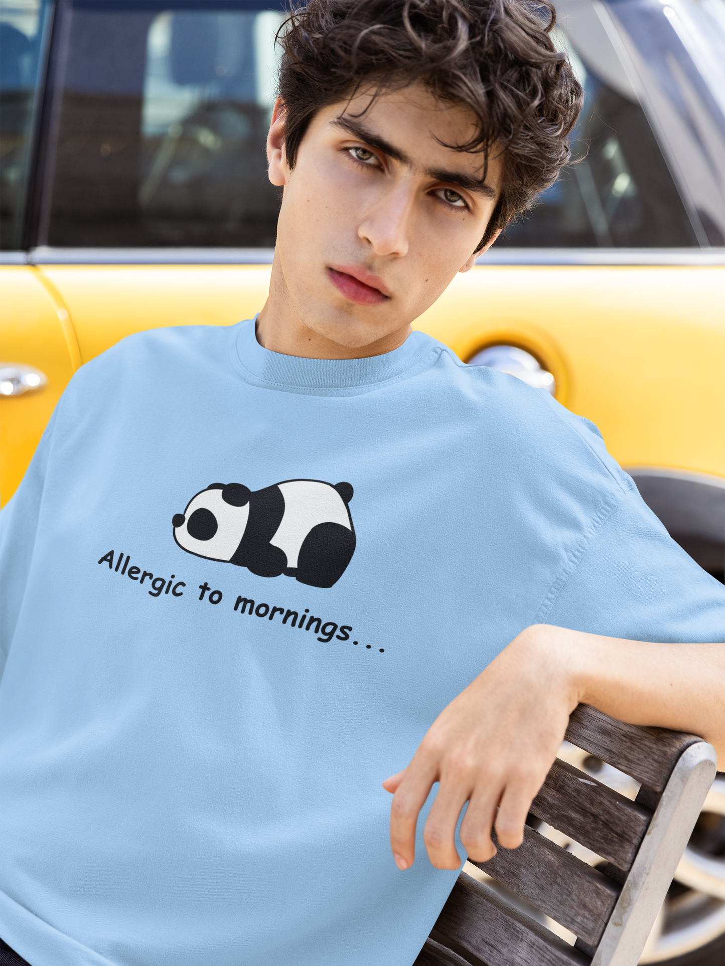 Allergic to mornings Baby Blue Oversized Fit Unisex T-Shirt