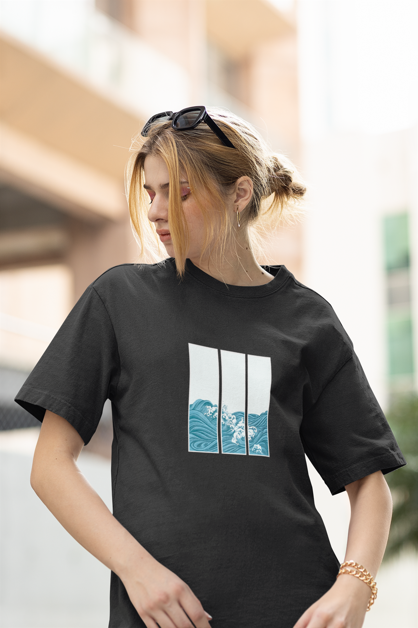 Midnight Wave Black Oversized Fit Unisex T-Shirt