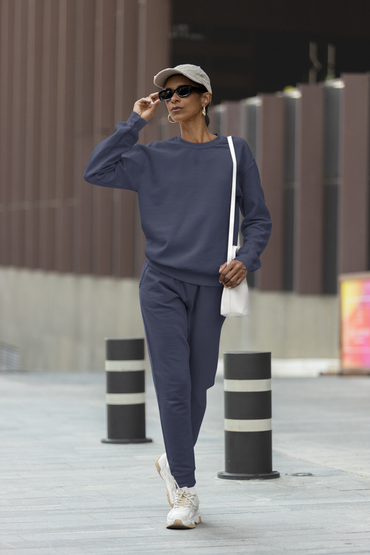 Navy Blue Solid Sweatshirts and Joggers Co-Ord Set for Women