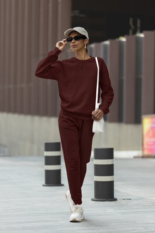 Maroon Solid Sweatshirts and Joggers Co-Ord Set for Women