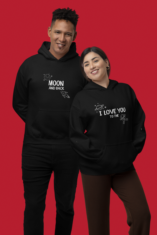 I Love You to the Moon and Back Couple Hoodies - Black Oversized Fit Hoodies