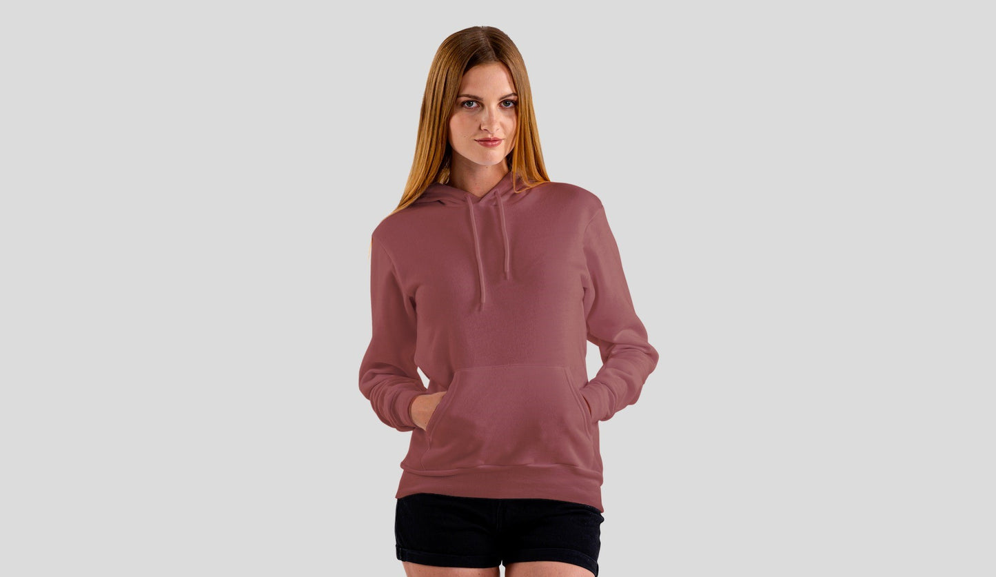 Coral Brown Solid Hooded Sweatshirt for Women