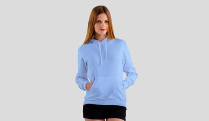 Baby Blue Solid Hooded Sweatshirt for Women