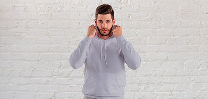 Grey Melange Solid Hooded Sweatshirt for Men