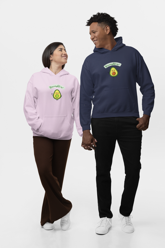 You Complete Me Avocado Couple Hoodies - Navy Blue and Light Pink Oversized Fit Hoodies