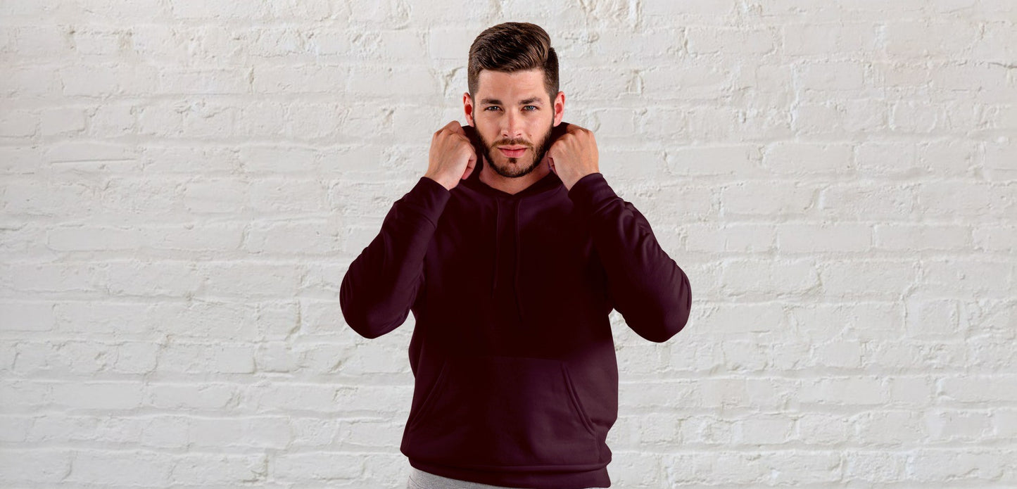 Maroon Solid Hooded Sweatshirt for Men