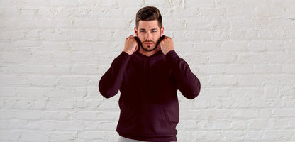 Maroon Solid Hooded Sweatshirt for Men