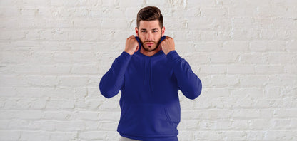 Royal Blue Solid Hooded Sweatshirt for Men