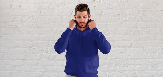 Royal Blue Solid Hooded Sweatshirt for Men