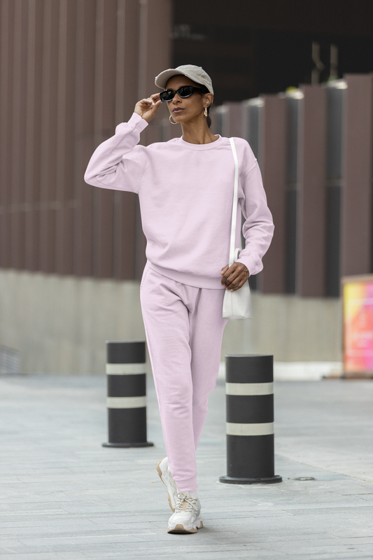 Light Baby Pink Solid Sweatshirts and Joggers Co-Ord Set for Women