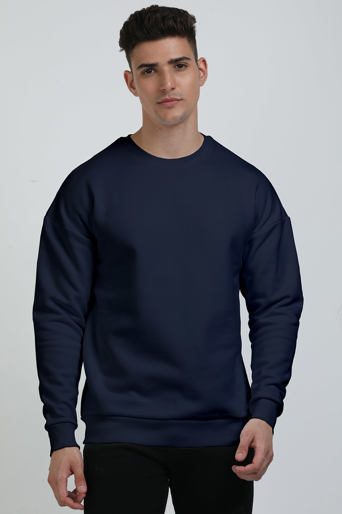 Navy Blue Solid Oversized Sweatshirt The Gossip Store