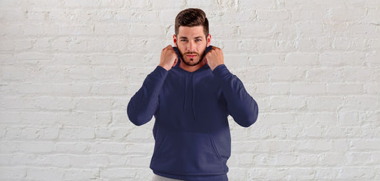 Navy Blue Solid Hooded Sweatshirt for Men