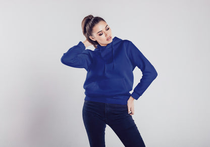 Royal Blue Solid Hooded Sweatshirt for Women