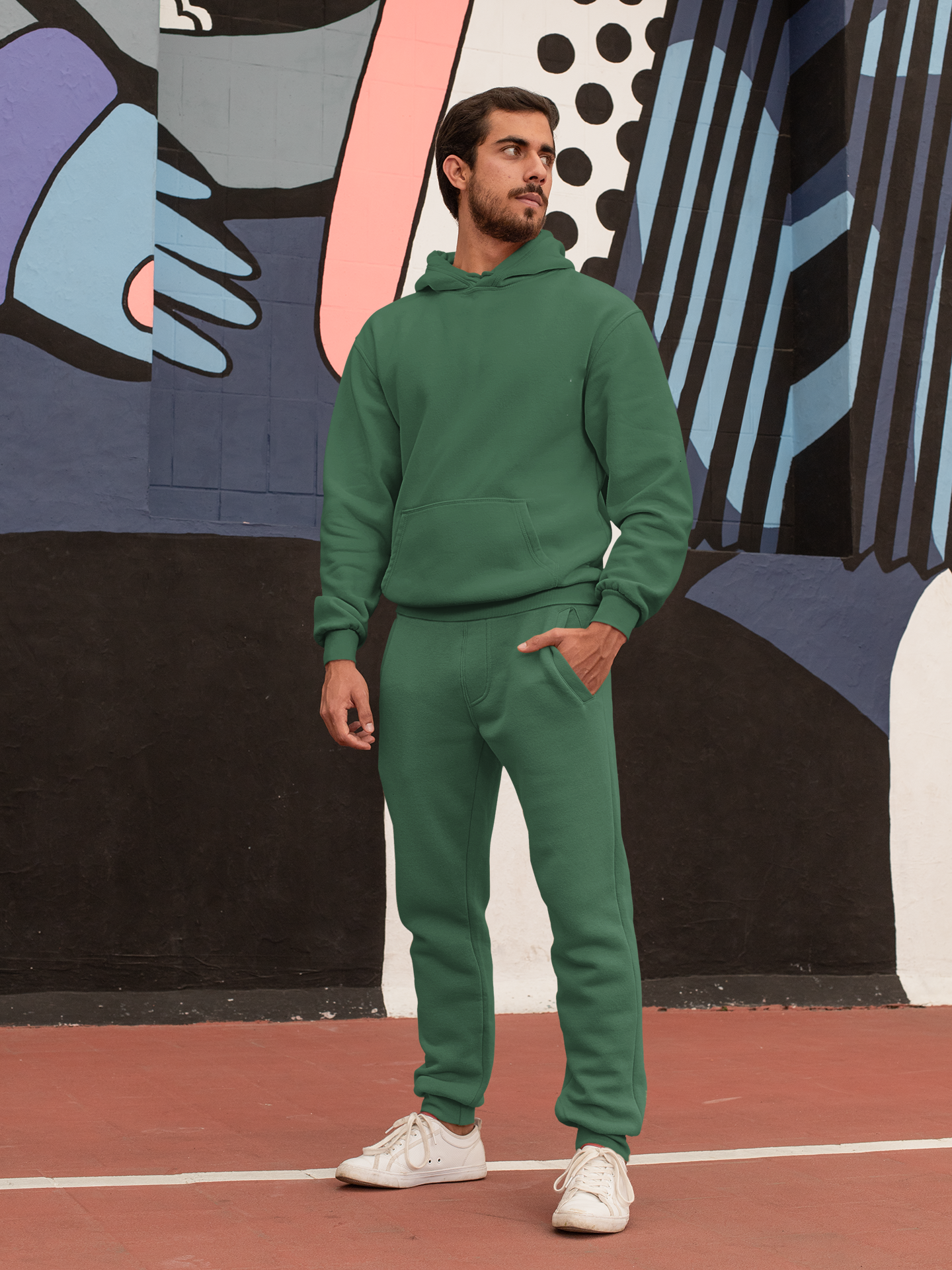 Bottle Green Solid Co-Ord Set for Men