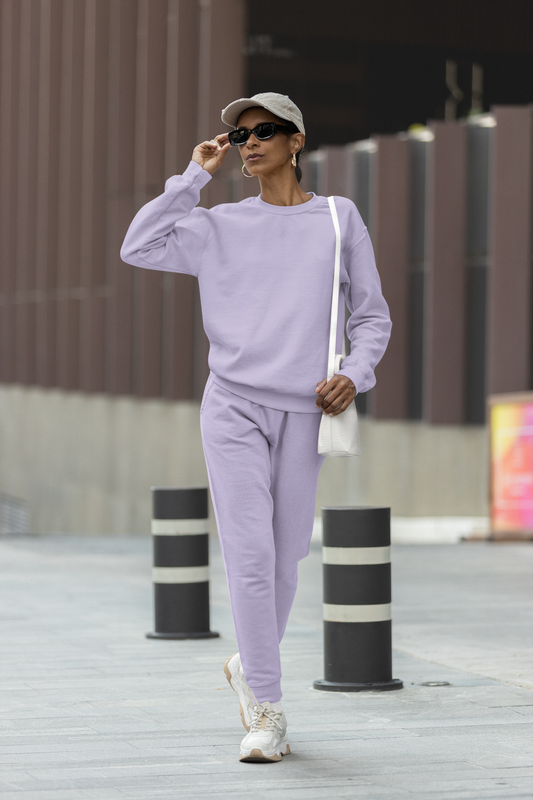 Lavender Solid Sweatshirts and Joggers Co-Ord Set for Women