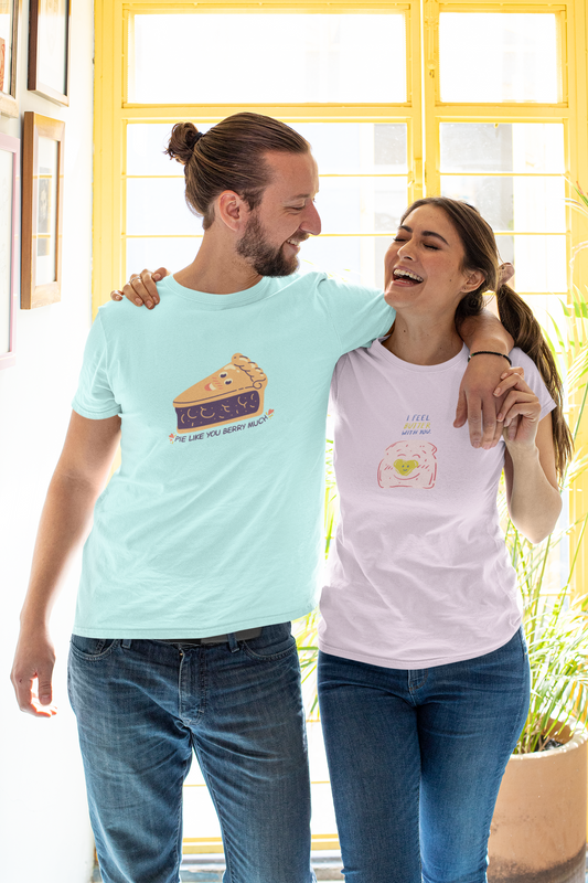 Bread and Pie Couple T-shirts - Mint and Baby Pink Oversized Fit Unisex T-Shirt