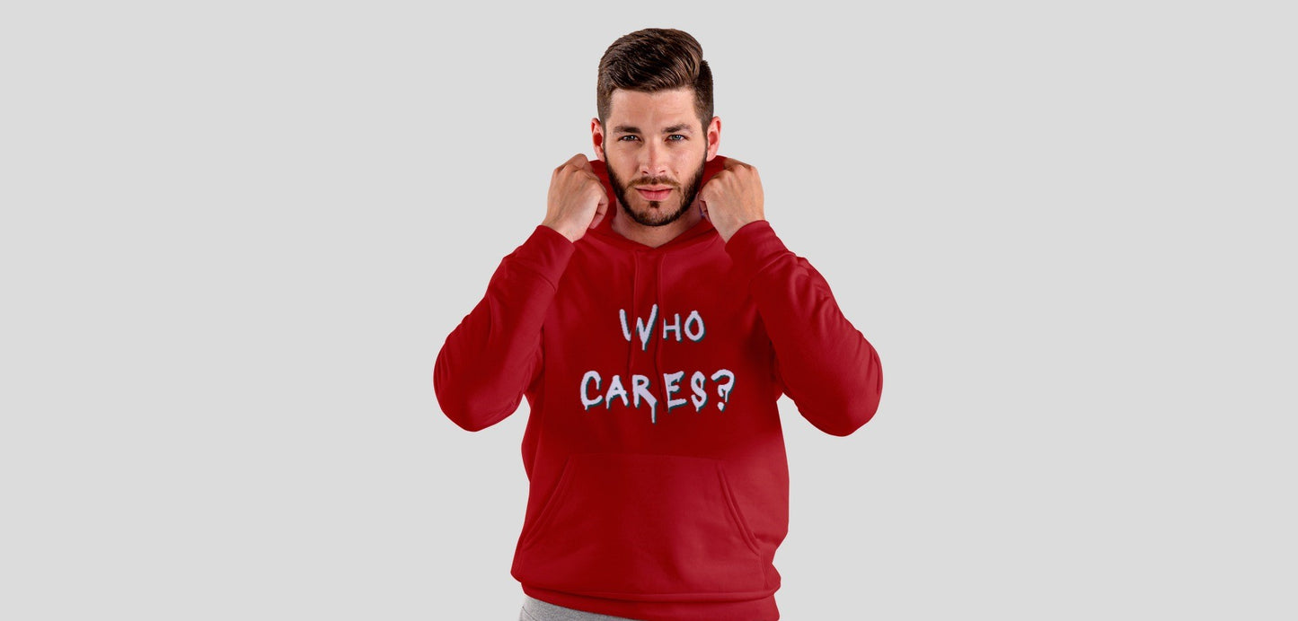 Who Cares Red Hooded Sweatshirt for Men