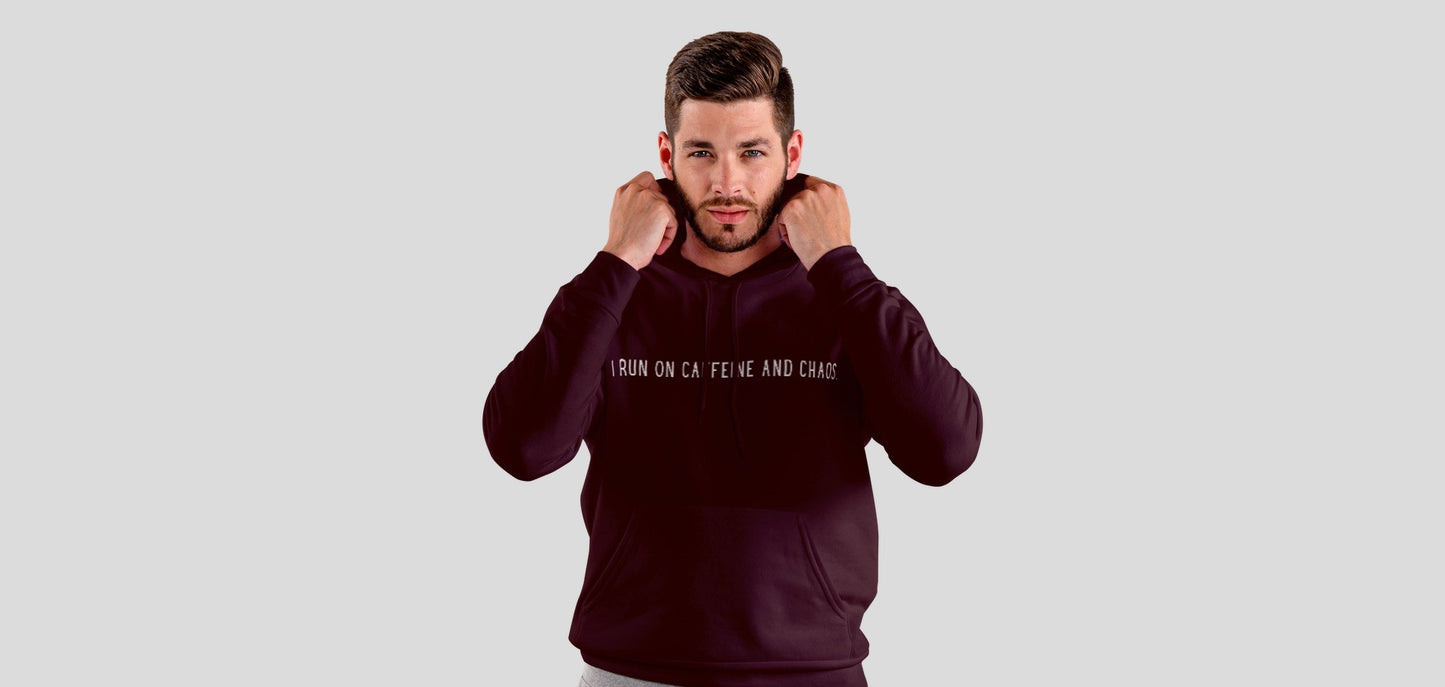 I run on caffeine and chaos Maroon Hooded Sweatshirt for Men