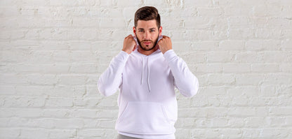 White Solid Hooded Sweatshirt for Men