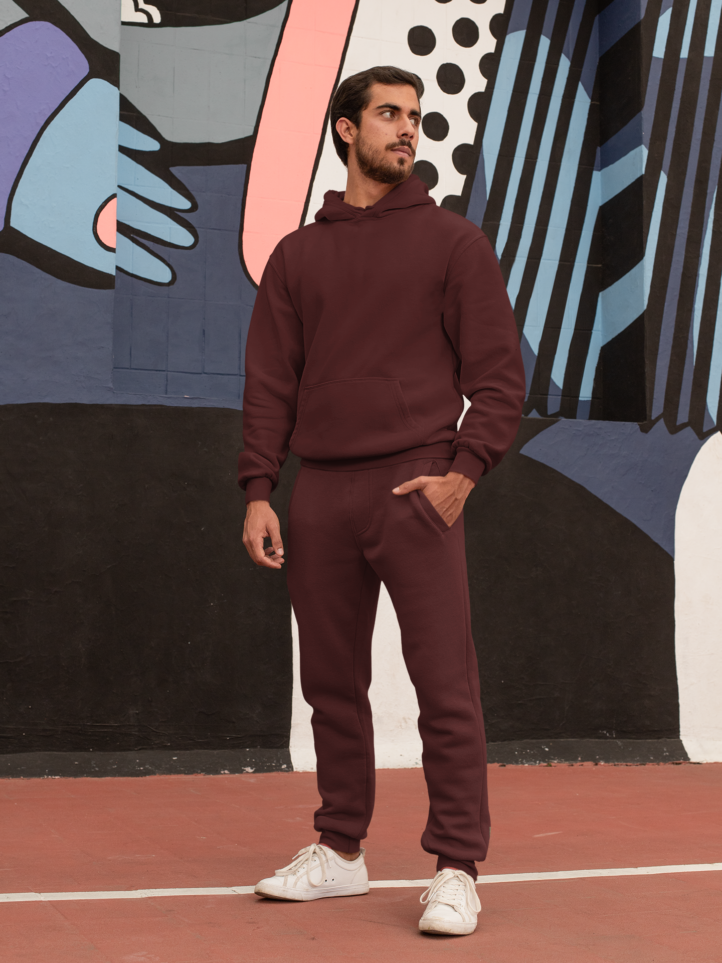 Maroon Solid Co-Ord Set for Men