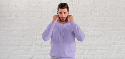 Lavender Solid Hooded Sweatshirt for Men