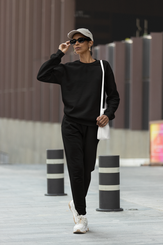 Black Solid Sweatshirts and Joggers Co-Ord Set for Women