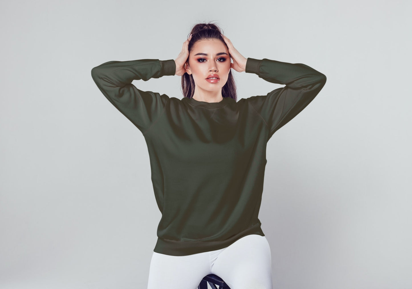 Olive Green Solid Unisex Sweatshirt