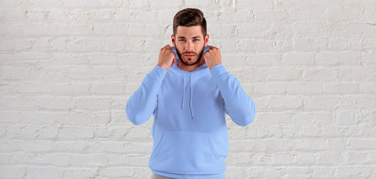 Baby Blue Solid Hooded Sweatshirt for Men