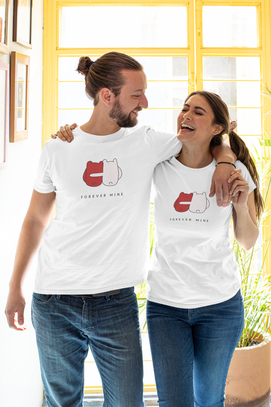 Forever Mine Couple T-shirts - White Oversized Fit Unisex T-Shirt