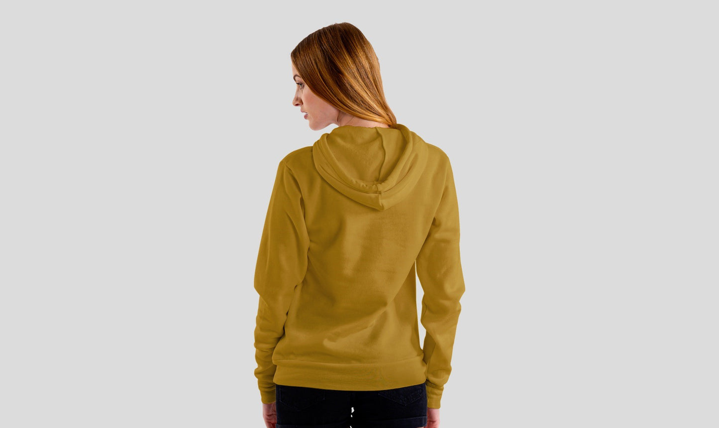 Mustard Yellow Solid Hooded Sweatshirt for Women