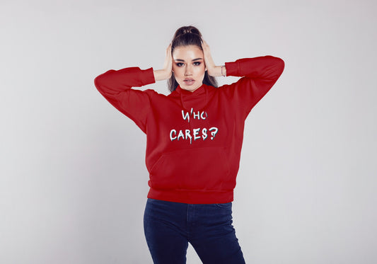 Who Cares Red Hooded Sweatshirt for Women