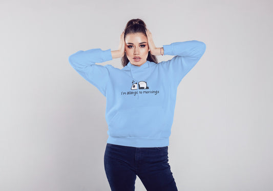 I'm Allergic to Mornings Baby Blue Hooded Sweatshirt for Women