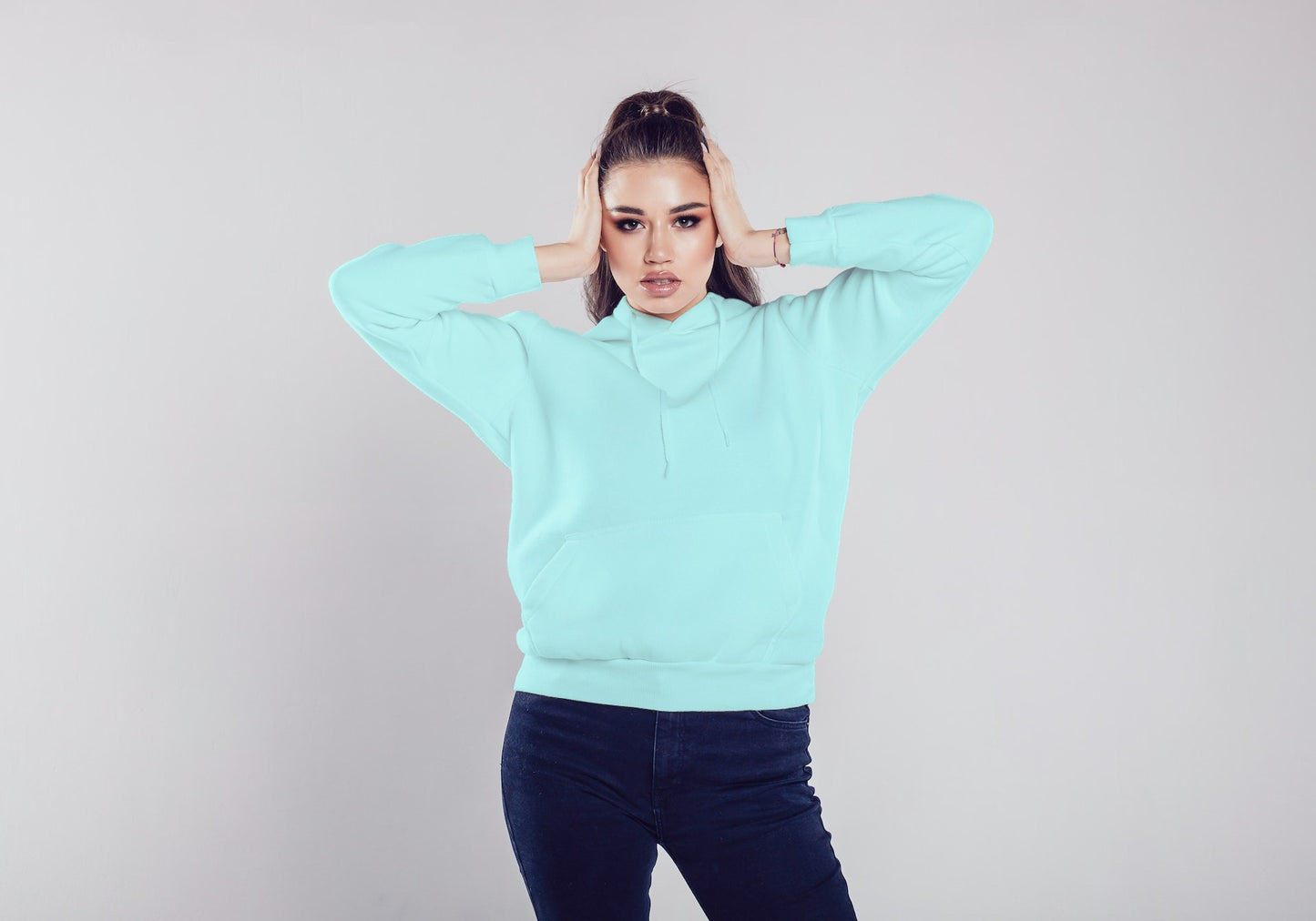 Mint Solid Hooded Sweatshirt for Women