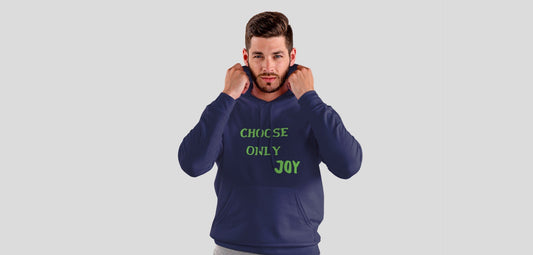 Choose Only Joy Navy Blue Hooded Sweatshirt for Men