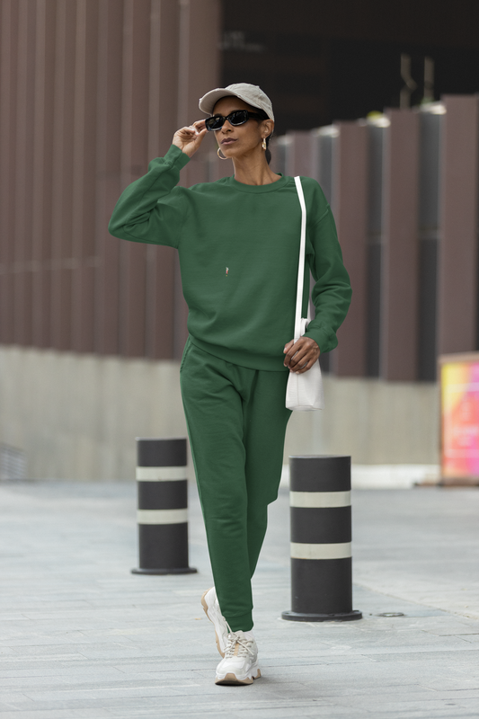 Bottle Green Solid Sweatshirts and Joggers Co-Ord Set for Women