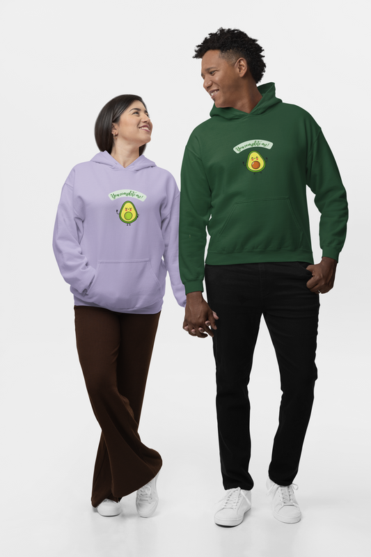 You Complete Me Avocado Couple Hoodies - Bottle Green and Lavender Oversized Fit Hoodies