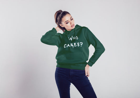 Who Cares Bottle Green Hooded Sweatshirt for Women