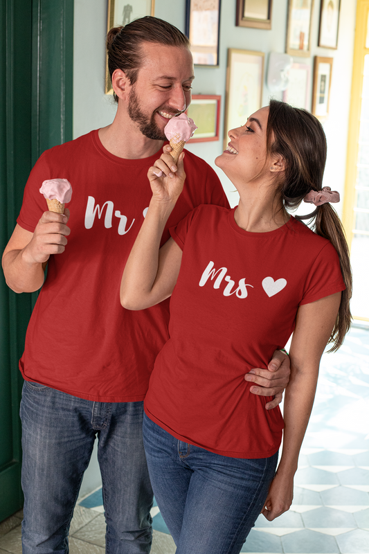 Mr and Mrs Couple T-shirts - Red Oversized Fit Unisex T-Shirt