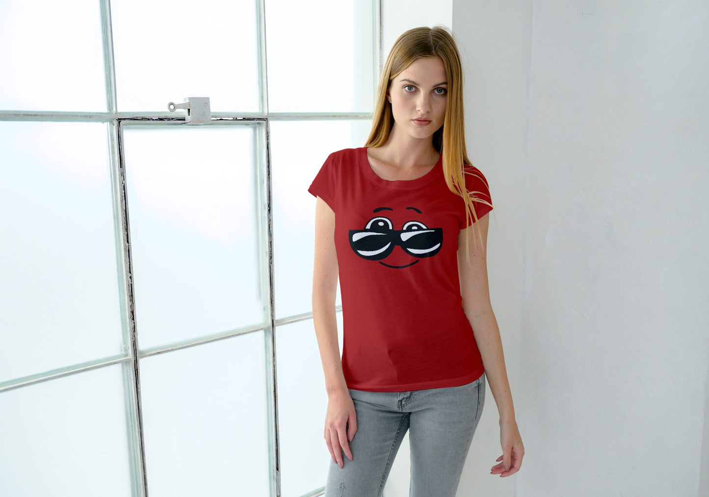 Cool Smiley Red Regular Fit Women’s T-Shirt